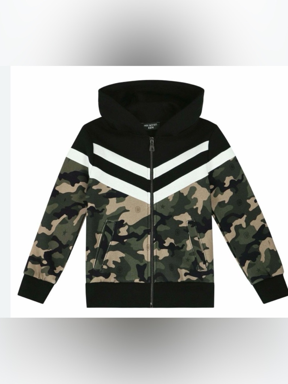 Neil Barrett Black, White & Green Camo Zip Hoodie